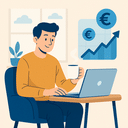 Illustratie van een jonge ondernemer die online geld verdient zonder ervaring