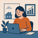 Illustratie van iemand die vanuit huis op een laptop werkt als symbool voor een laptop business starten