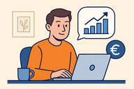 Illustratie van iemand die online werkt aan extra inkomen naast zijn baan