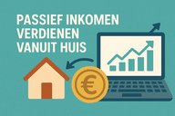 Illustratie van iemand die thuis op een laptop werkt als symbool voor passief inkomen verdienen vanuit huis