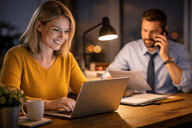 Iemand die ’s avonds op een laptop werkt om bij te verdienen naast een fulltime baan