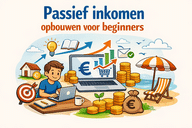 Illustratie van passief inkomen opbouwen voor beginners met laptop, euro-symbolen en groeiende inkomsten